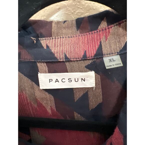 Pac Sun size XL shirt Aztec button up navy/burgundy rodeos festivals, Santa Fe - Picture 5 of 7